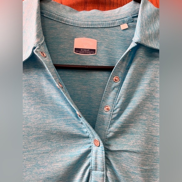 Callaway Womens Golf Top Polo Shirt Light Blue Short Sleeve Snap - Size S - Picture 2 of 4